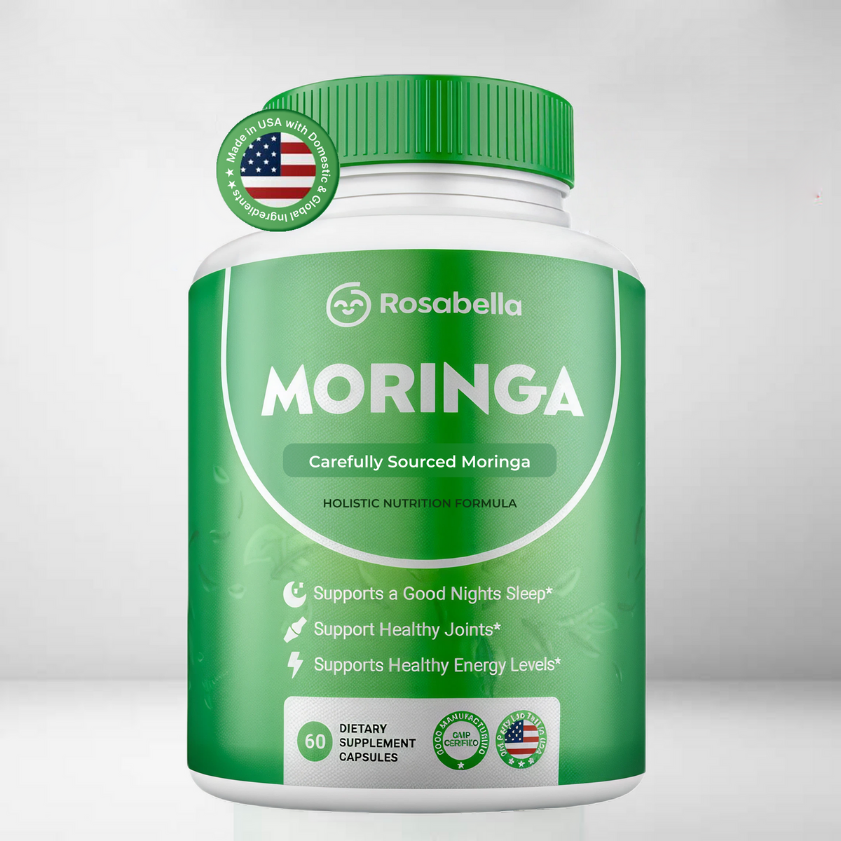 Moringa Capsules - Pure Moringa Powder, Energy, Skin, Immune & Gut Health Superfood, Rich in Antioxidants, Essential Vitamins & Amino Acids, Natural Green Superfood Supplement - 60 Count